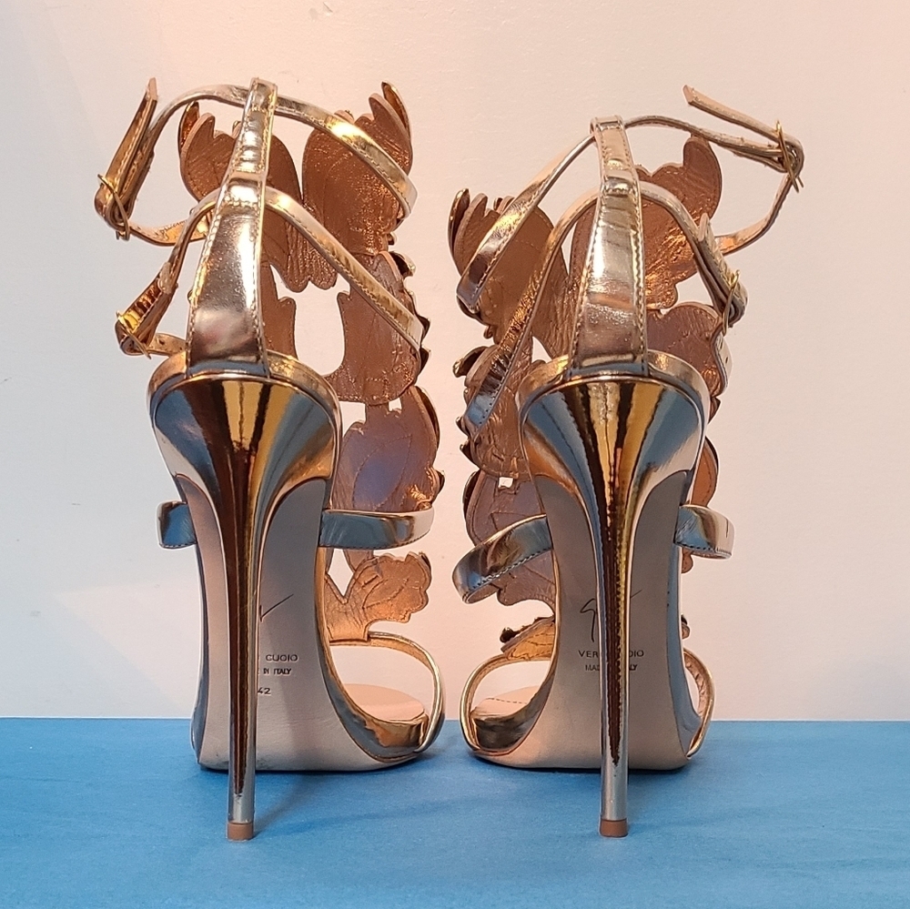 Giuseppe Zanotti Gold Coline Wings Leather Sandal Heels - Picture 7 of 15